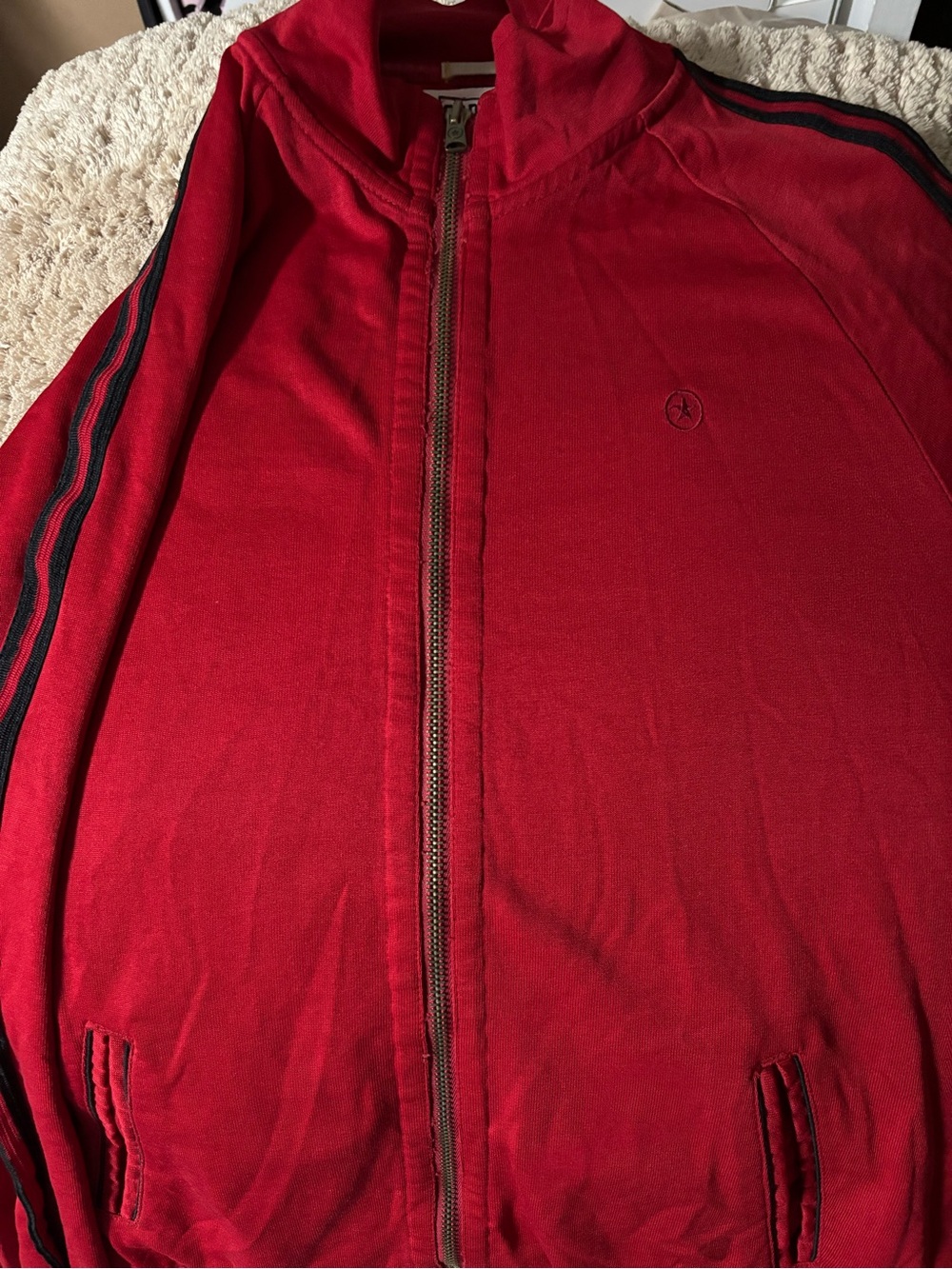 Converse Red Zip-Up Windbreaker with Black Stripe Accents